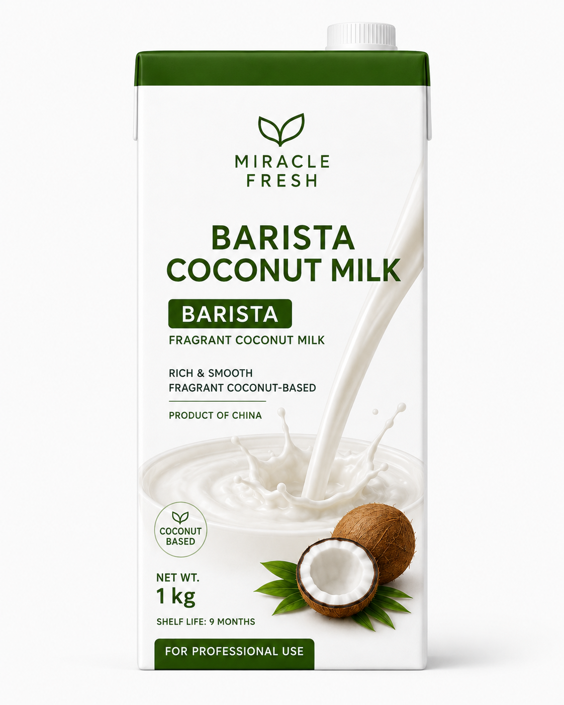 Miracle Fresh Barista Coconut Milk 1 kg carton packaging